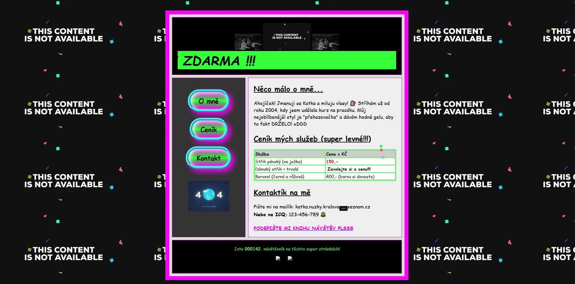 Zastaralý web kadeřnictví Kateřina Králová – před modernizací